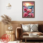 Lxmsja Crystal Heart Diamond Kit Adults Pink Roses Wall Decor 12X16. Fixed Price $20.00.