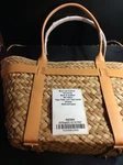 Mark & Graham Baja Palm Leaf Tote Bag Small Woven Natural Camel Leatherette. Fixed Price $77.00.