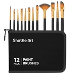 Shuttle Art 12 Pcs Paint Brush Set With Case, Assorted Shapes & Sizes Black. Fixed Price $14.43.