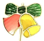 Crystal Christmas Stained Glass Bells Garden Stake 15" Nos Made China. Fixed Price $20.00.