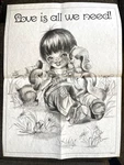 Tri-chem Ready To Paint Vtg Fabric 7221 Love Is All We Need Child Puppies Xl. Fixed Price $14.95.