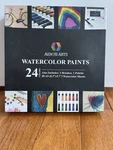 Aem Hi Arts Watercolor Paint Set With 3 Brushes, 24 Assorted Colors, And Paper. Fixed Price $20.00.