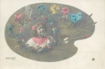 C1910 Girl Artist Paint Palette Floral Impression Postcard 26-86. Fixed Price $14.99.