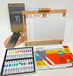 Meeden Paint Starter Set With Oil-based Easel Brushes Canvas Pads. Fixed Price $69.99.