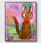 Mary Myers Original Whimsical Orange Cat & Mouse Folk Art Painting 11X14 Acrylic. Fixed Price $100.00.