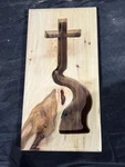 Carved Hickory And Walnut Cross Wall Hanging Plaque. 17 1/2 X 8 3/4. Fixed Price $53.00.