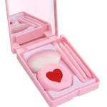 Pastel Pink Red Heart Makeup Brushes Mirror Case Travel Gym Kawaii. Fixed Price $12.00.