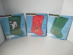 Vtg PKS1993 Bucilla Stamped Color Point Merry Christmas 3STOCKINGS Kits Nip. Fixed Price $14.39.