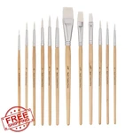 Jerry Q Art 12 Pc Paint Brush Set Synthetic Hair Round Flat Wood Handle. Fixed Price $20.00.