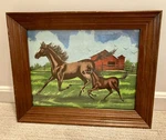 Vintage Tri Chem Liquid Embroidery Horse With Colt Framed Picture #8232. Fixed Price $25.00.