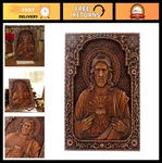 Sacred Heart Of Jesus Wood Sculpture - Catholic Icon Wall Art, Christian Decor,. Fixed Price $103.99.