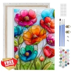 Lxmsja Poppies Paint By Numbers Kit Adults 8X12 Framed Stained Glass Floral. Fixed Price $20.00.