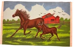 Tri Chem Liquid Embroidery Completed Horse, Colt, Red Barn Picture #8232 12"X18". Fixed Price $49.99.