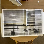 Picture To Paint Tri-chem Artex 7342 Sails At Sunset Moon 24" 36". Fixed Price $24.95.