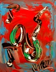Saxophone - Oil Painting Stretched Canvas Impressionist Kazav Art 98. Fixed Price $95.00.