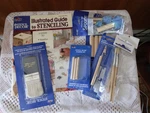 Plaid Stencil Kit Illustrated Guide, Brushes, Utensil, Spouncer, Dauber. Fixed Price $15.99.