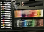 Daler Rowney Simply Art Set Acrylic Paints Oil Pastels Brushes Palette Case. Fixed Price $35.00.