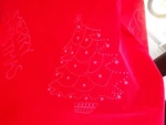 Vtg Tri-chem Liquid Paint Embroidery Christmas Tree Skirt Red Velvet Stamped 42". Fixed Price $30.00.