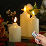 Set Of 3 Flameless Flickering Led Pillar Candles With Timer Remote Home Decor. Fixed Price $12.89.