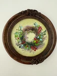Miniature Christmas Wreath Painting Vintage Frame Handmade Holiday Decor. Fixed Price $125.00.