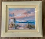 Original Wood Framed Joyce(?) Lighthouse Seascape Oil Painting On Canvas 13. Fixed Price $75.00.