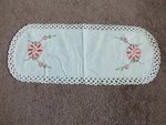 Beautiful Handmade Embroidered Dresser Scarf Runner Pink Floral 17X7 Crochet Tri. Fixed Price $14.95.