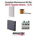 2013 Toyota Venza 2.7L Complete Air, Oil & Cabin Filter Kit (0W-20). Fixed Price $93.95.