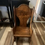 Amish Artisian Wooden Childs Rocking Chair Country Scene. Heart Cutout. Fixed Price $94.98.