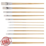 Jerry Q Art 12PC White Synthetic Flat Brush Set For Watercolor, Acrylic. Fixed Price $20.00.
