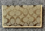 Coach Signature Checkbook Cover Brown Jacquard Canvas. Fixed Price $21.99.