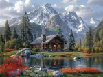 Shouruihua Square Diamond Art Kit Mountain Cabin 15.7X11.8IN Adults Gift. Fixed Price $20.00.
