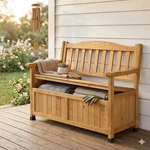 Outdoor Wooden Storage Bench Large Deck Box Seating Patio Garden Porch Loveseat. Fixed Price $148.40.