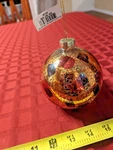 New Holiday Lane Ornament Round Gold Crackle With Paint Spots Glass 4" Ball Orb. Fixed Price $17.95.