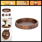 Decorative Round Tray 15" Walnut Brown Wavy Design Mid-century Modern Servin. Fixed Price $122.99.