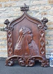 Antique Beautiful French Gothic Maiden Plaque 1870 Solid Craved Walnut Wood. Fixed Price $950.00.
