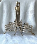 Christofle French Sterling Silver Oil & Vinegar Cruet Set Chinese Monk Figure. Fixed Price $6761.50.