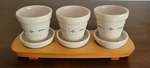 Longaberger Woven Traditions Navy Small Flower Pots Set Of 3 Wood Riser Saucer. Fixed Price $34.99.
