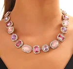 Various Gem Shape Pink Hues Round Oval Square Jewels Betsey Johnson Necklace. Fixed Price $22.99.