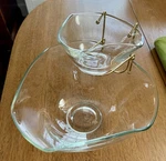 Vintage Indiana Glass Tri-top Chip And Dip Bowls With Holder. Fixed Price $16.25.