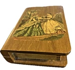 Vtg Handmade Wooden Book-form Trinket Box Dovetail Joinery Victorian Decoupage. Fixed Price $22.40.