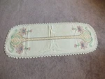 Beautiful Handmade Embroidered Dresser Scarf Runner Ecru Bold Floral Crochet Tri. Fixed Price $15.95.