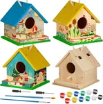 24 Sets Wooden Diy Kit, Unfinished Houses With Paints And Paintbr. Fixed Price $267.99.