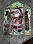 Christmas Santa Stained Glass Tri-panel Metal Stand Decoration Unique Big (D3). Fixed Price $40.00.