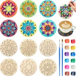 12 Pcs Wooden Coasters Painting Kit With Art Drink Gift Craft D.... Fixed Price $25.32.