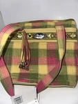 Donna Sharp Green & Pink Yellow Plaid Floral Quilted Double Handle Purse Nwt. Fixed Price $25.00.