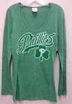 Mlb Philadelphia Phillies Women's Tri-blend Baby Jersey U-neck Shirt 7447. Fixed Price $15.67.