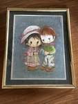 Vintage Boy And Girl Framed Illustration Wall Art Gold 10X8 Foil Print. Fixed Price $14.75.