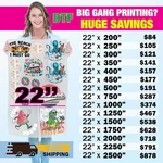Huge 22" X 200" Hot Peel Dtf Transfer Film, Custom Print Your Gang Art Sheet. Fixed Price $84.00.