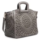 Melie Bianco Grey (stone) Vegan Leather Laser Cut Oversized Tote-jhandbag. Fixed Price $99.00.