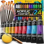 Benicci Acrylic Paint Set 24 Colors 12 Brushes Kit. Fixed Price $16.86.